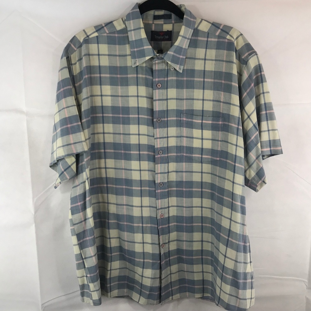 Trophy Club XL 17 17.5 Single Needle Plaid Button